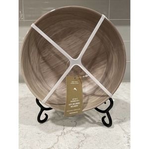 SET 4 SALAD BOWLS Tommy Bahama Gray Birchwood Wood Grain Melamine Soup Serve NEW